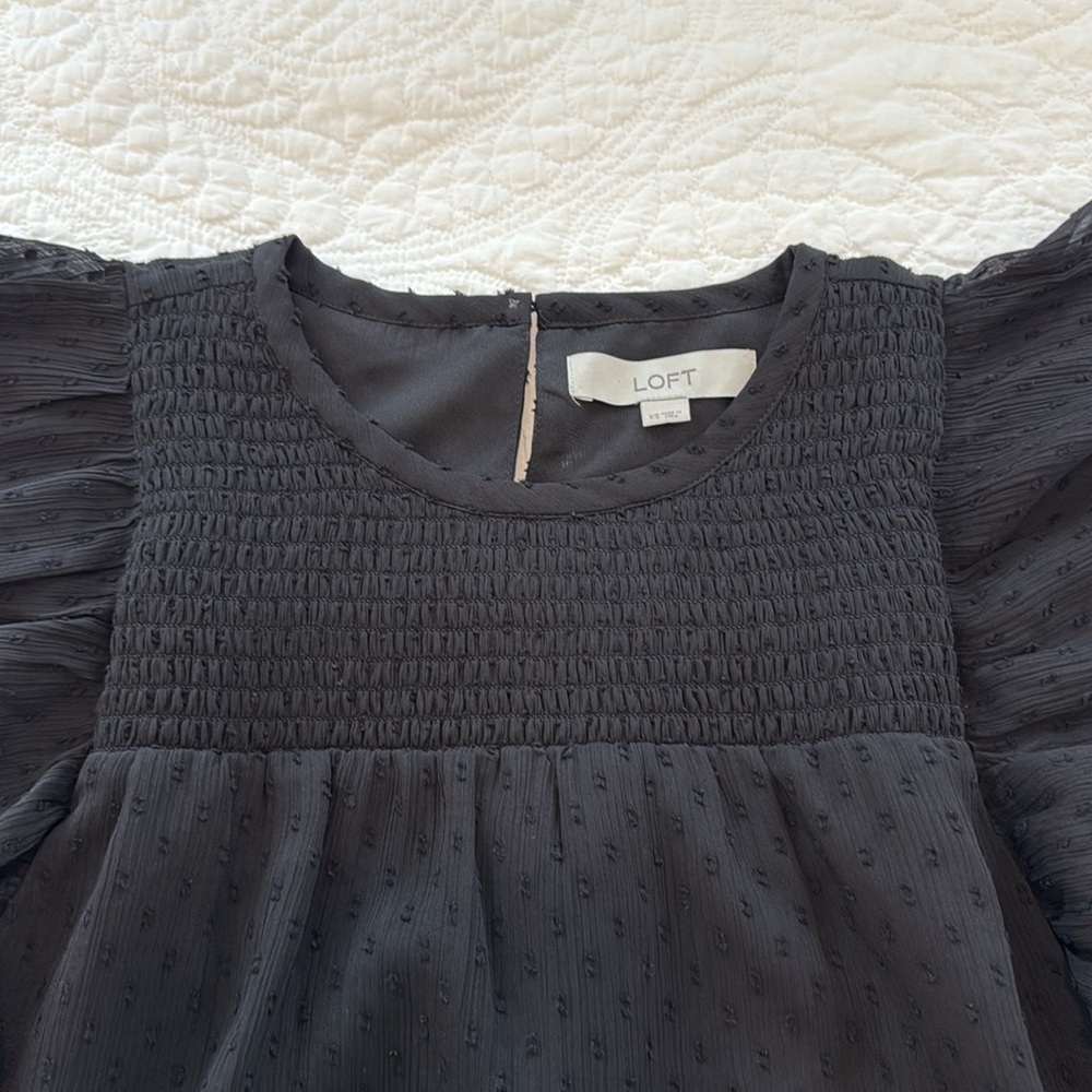LOFT Black Ruffle Blouse - Picture 3 of 10
